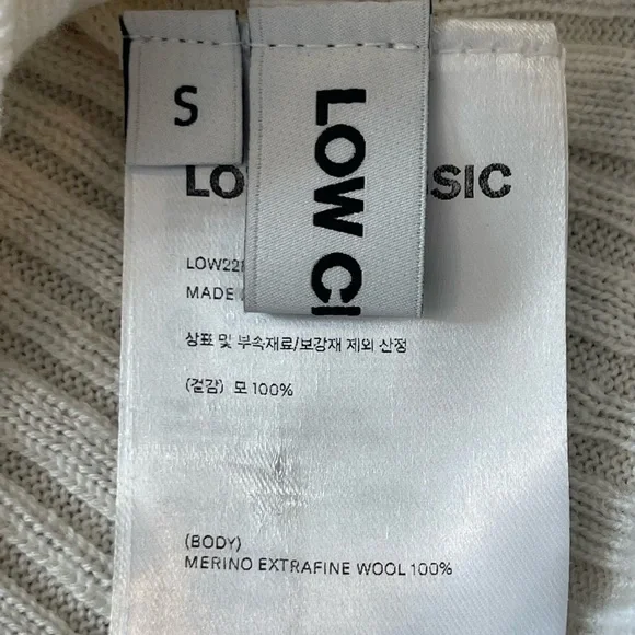 Low Classic Women's Cream Crew Neck Sweater, Ribbed, 100% Fine Merino Wool, S